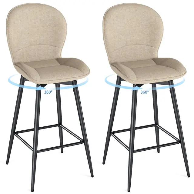 LEWE Tabourets de Bar Moderne Lot de 2, 75 cm Hauteur d'Assise, Pivotant à 360° Chaise Haute Cuisine, avec Dossier Rembourré en Tissu, Repose-Pieds Métallique, pour Bar, Salle à Manger, Salon-Kaki