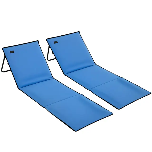 Outsunny Lot de 2 Tapis de Plage rembourré - Matelas de Plage - Dossier inclinable Multi-Positions - Sangle de Transport Inclus - métal Polyester Bleu