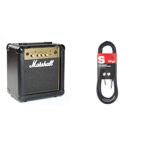 Marshall MG10G Amplificateur Combo Guitare, ampli d'entraînement adapté à la Guitare électrique - Noir et Dore & Stagg SGC3DL Câble de Guitare Deluxe Standard, 3 m, Noir, pour Instrument de Musique