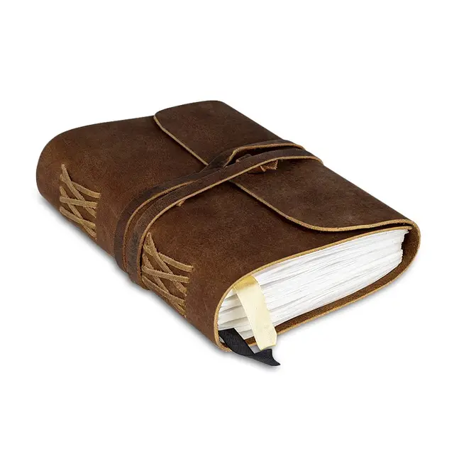 Cahier Relié en Cuir - Pages Vierges - Cahier D'Écriture en Cuir Véritable Fabriqué À La Main - Fait Un Excellent Cadeau pour les Écrivains, les Poètes et les Voyageurs, 7 X 5'' (18X13 Cm)