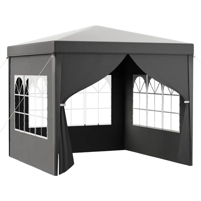 Toboli Pavillon 3 x 3 m en gris avec protection UV 50+, gazebo de jardin avec côtés amovibles, tente de réception avec fenêtres pour terrasse et festival, par exemple