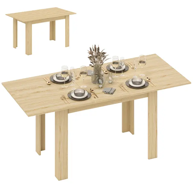 HOMCOM Table à Manger Extensible, Table de Cuisine rectangulaire, pour 6-8 Personnes, pour Petits espaces, Design Moderne, 140-180 x 80 cm, Effet Bois Naturel