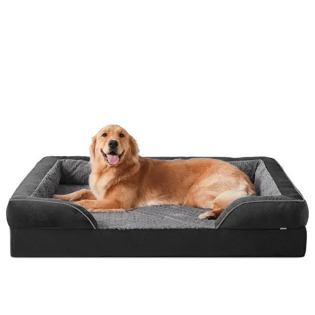 JOEJOY Lit orthopédique pour chien de taille moyenne, canapé en mousse à mémoire de forme pour chien, lit pour chien avec housse amovible et lavable, orthopédique, 89x64x17 cm canapé antidérapant en