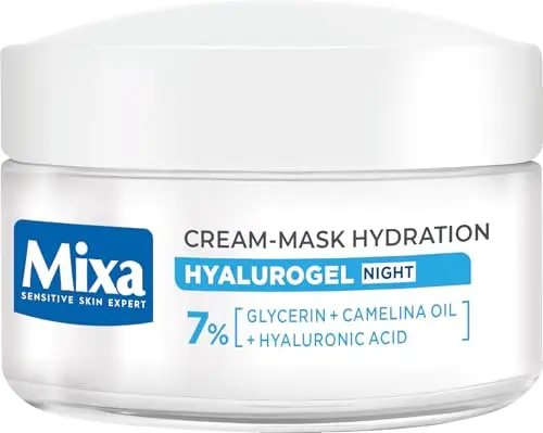 Mixa Hyalurogel Crème Hydratante Masque Visage Restauration Nuit avec Acide Hyaluronique, Peaux sensibles, Déshydratées et Fatiguées, Hydratant Jusqu'à 24 Heures, 50 ml