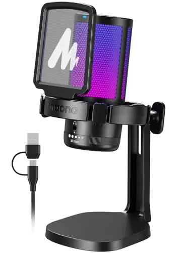 MAONO Micro Gaming RGB, Condensateur Microphone Antibruit pour Streaming Podcast Studio, Microphone USB pour PS5/PS4/Mac avec Éclairage RGB Contrôlable, Sourdine à Une Touche, Contrôle du Gain, DGM20