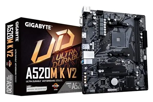 GIGABYTE Carte mère A520M K V2 - Prend en Charge Les processeurs AMD Ryzen série 5000 AM4, jusqu'à 5100MHz DDR4 (OC), PCIe Gen3 x4 M.2, LAN GbE, USB 3.2 Gen 1