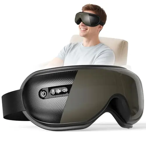 Masseur Oculaire avec Chaleur & Bluetooth, Masque des Yeux Chauffant pour Fatigue Oculaire, Idée Cadeau Fête des Pères, Cadeaux Homme, Papa, Noir