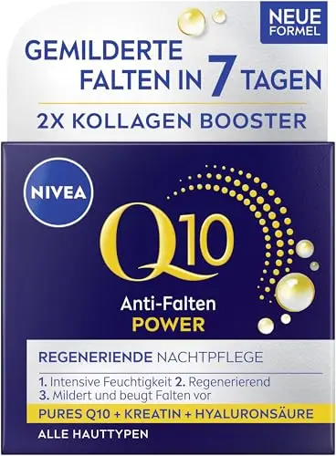 NIVEA Q10 Power Crème de nuit anti-rides régénérante pour tous les types de peau Crème de nuit au Q10 pur et à la créatine et à l'acide hyaluronique (50 ml)