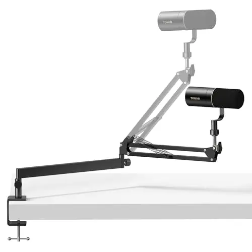 TONOR Bras de Microphone, Bras de Micro à Profil Bas de Première Qualité pour Streaming, Recording, Entièrement Ajustable 360° Rotatif 90° Pliable pour Podcasting, Gaming, 38 cm +35 cm, Noir, T20LP