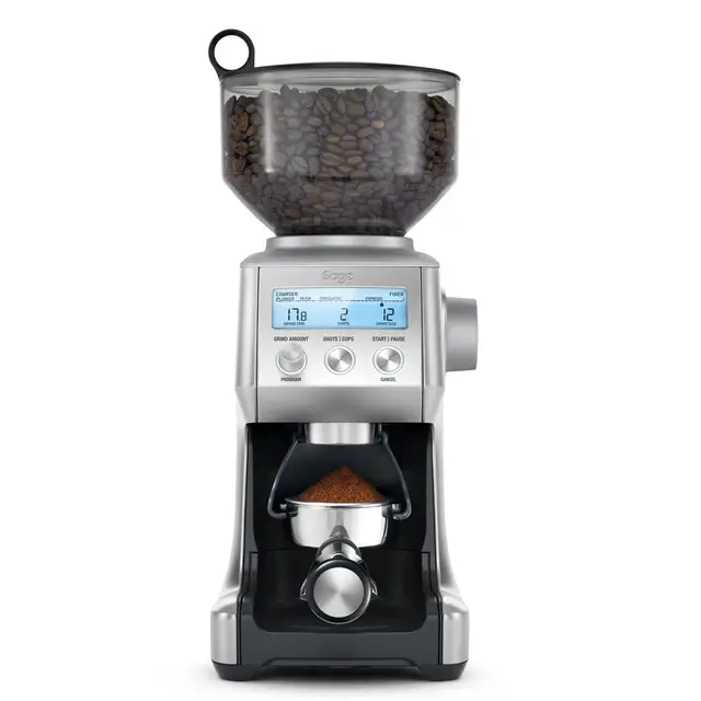 Sage - The Smart Grinder Pro - Moulin à Café à Meules Coniques - Programmable, Automatique, Personnalisé - 60 Réglages, 165W, Inserts Porte-Filtre Inclus - Acier Inoxydable Brossé