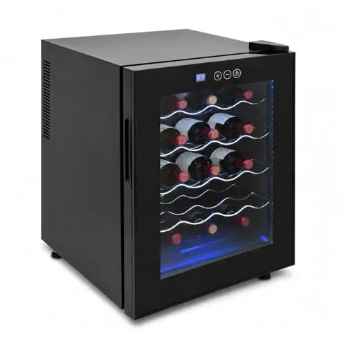 Cave à Vin 20 Bouteilles, Réfrigérateur à Vin 48 L avec Température Réglable 12-18 °C, Cave à Vin Autoportante avec Panneau Tactile LED, Porte en Verre Trempé et Lumière LED Bleue