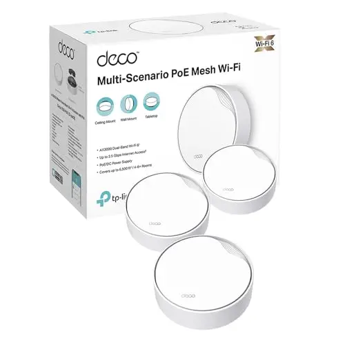 TP-Link Deco WiFi 6 Mesh AX3000Mbps bi-Bande avec PoE Deco X50-PoE(3-Pack), Couverture de 600㎡, 1 Port 2,5 Gbit/s + 1 Port Gigabit, AI-Driven Mesh