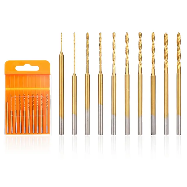 Uolor Mini Ensemble de Forets Hélicoïdaux, 10Pcs Micro Forets de Gravure, 0.6mm-2.2mm, HSS 2.35mm Tige Revêtue de Titane Petit Foret Outil de Perçage de Trous pour DIY Résine Bijoux Ambre Bois Cuir