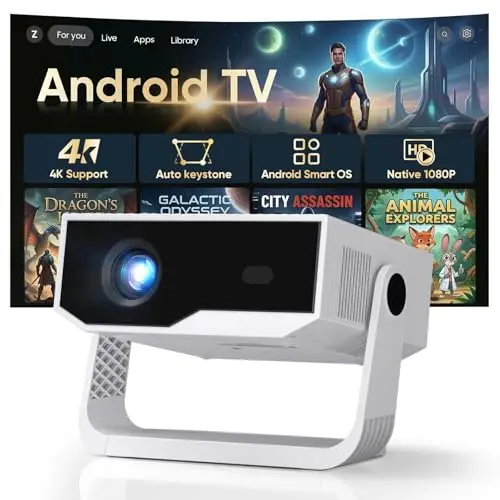 [2026 Version Améliorée] Android Videoprojecteur 4K &1080P WiFi et Bluetooth Focus électronique Correction à 270 Degrés Retroprojecteur Portable pour HDMI/TV Stick/Laptop