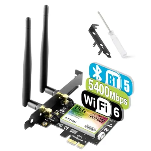 Ubit Carte WiFi PCIe 5374Mbps Intel AX210 WiFi 6E avec Bluetooth 5.3 Tri-Bandes (6GHz/5GHz/2.4GHz) PCI Express Carte réseau sans Fil Carte WiFi pour PC Windows 10/11
