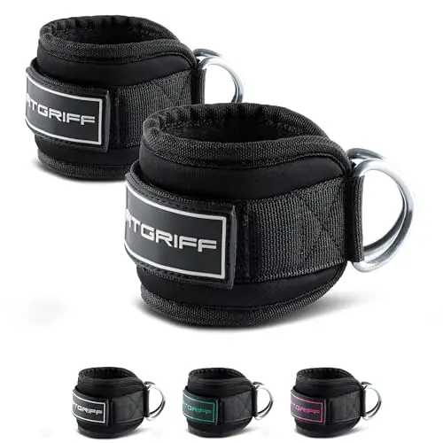 Fitgriff® Sangle Cheville Musculation Poulie V3 (Rembourré)- Ankle Straps pour Sport, Kickback, Entraînement des Fessiers - Accessoires de Fitness