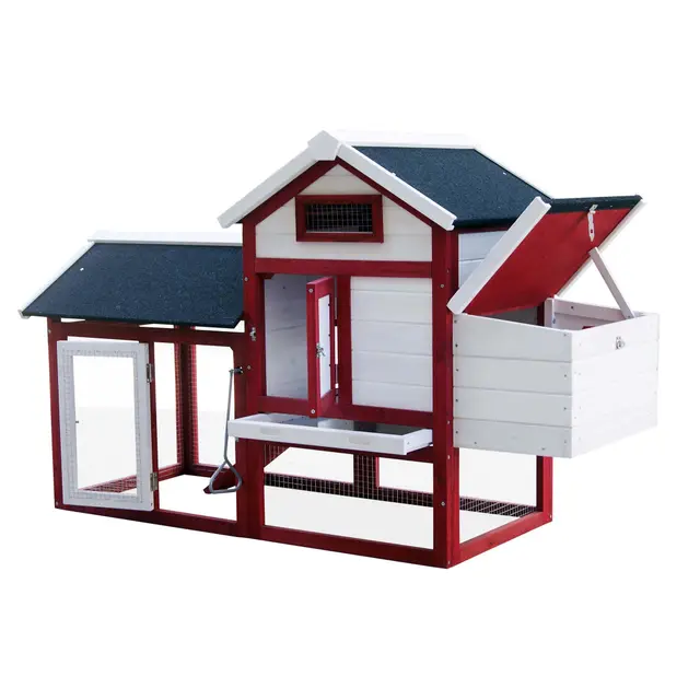 Wiltec Poulailler avec Nichoir, Enclos & Pondoir – 1155 x 520 mm – en Bois Sapin – Toit bitumé – avec Grillage et Bac à crottes – Maison pour Petits Animaux, Poules, volaille Clapier