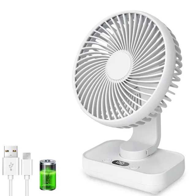 Ventilateur de table USB avec oscillation automatique, batterie 4500 mAh rechargeable, silencieux, 4 vitesses, écran numérique, charge rapide, portable pour maison, bureau, chambre, extérieur