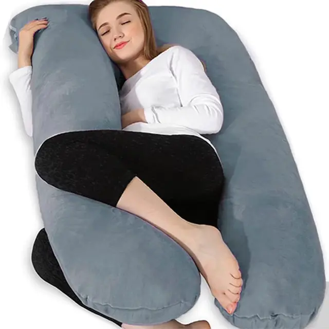 Chilling Home Coussin de Grossesse, Oreiller de Couchage Latéral en Forme de U en Velours Amovibl Oreiller en U Oreiller d'allaitement, Grand Oreiller de Positionnement,Noir