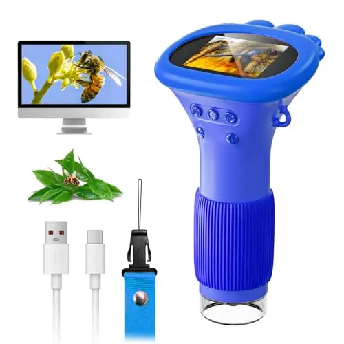 SGAINUL Microscope Numérique pour Enfants avec Écran IPS 2.0 Pouces, Rechargeable, Grossissement 1000x, 8 Lumières LED, pour Enfants de 4 à 8 Ans(Bleu)