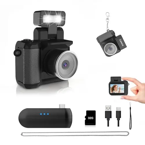 Mini Appareil Photo Numérique 1080P, Appareil Photo Compact Portable avec Écran 1.4" et Lumière LED, Appareil Photo Rétro Vintage avec 6 Filtres, Cadeau de Fin d’Études (Carte SD 32 Go Inclus)