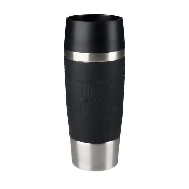 Emsa Travel Mug, Mug isotherme, 0,36 L, 100% sûr, 100% hermétique, Base antidérapante, Boissons chaudes et froides, Bonne prise en main, Noir 513361