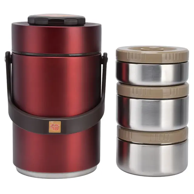 2,3L Thermos pour Repas Alimentaire, Récipient Isotherme Chaud 3 étages 304 Acier Inoxydable Boîte Repas Lunch Box Vacuums, avec Double Paroi pour Travail, Voyage, Pique-nique & Camping
