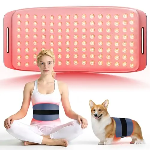 Ceinture de Lumière Rouge Infrarouge Corps, 660nm & 850nm, Télécommande Rechargeable, Patch Portable 43 x 20 cm pour Douleurs Musculaires et Récupération