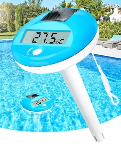 PoolLeader Thermomètre Piscine Flottant | Thermomètre Piscine Solaire Numérique avec Corde | Grand Écran LCD pour Lecture Facile | Ultra-Précis & Étanche IP68 | Thermometre de Piscines pour Bassin Spa