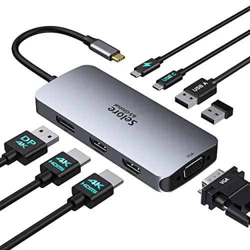 Dock USB C Docking Station USB C Double Moniteur, 8 en 1 HUB USB C Dual HDMI et DisplayPort/VGA, PD 100W, USB C 2.0, 2*USB 2.0, Stations d'accueil USB C Multiport pour MacBook Dell Lenovo Microsoft