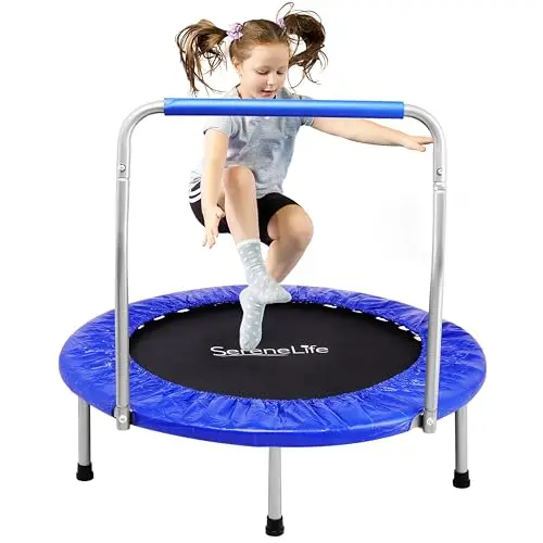 SereneLife Trampoline Pliable 91 cm – Mini Trampoline Fitness avec Rebondisseurs Silencieux, Poignée Mousse, Fitness Enfants/Adultes, Intérieur/Jardin, Charge 68 kg