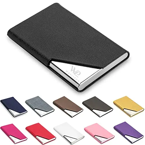 Porte-Cartes de Visite Professionnel en Cuir synthétique et Acier Inoxydable - Garde Les Cartes de Visite en Parfait état - Porte-Cartes Fin en métal avec Fermeture magnétique, Noir