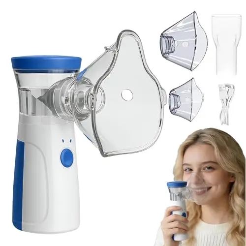Nebulisateur Inhalateur Portable Rechargeable, Aerosol Medical pour Adultes et Enfants, Silencieux avec 2 Masques et Embout Buccal, pour Usage Domestique et Voyage - Bleu