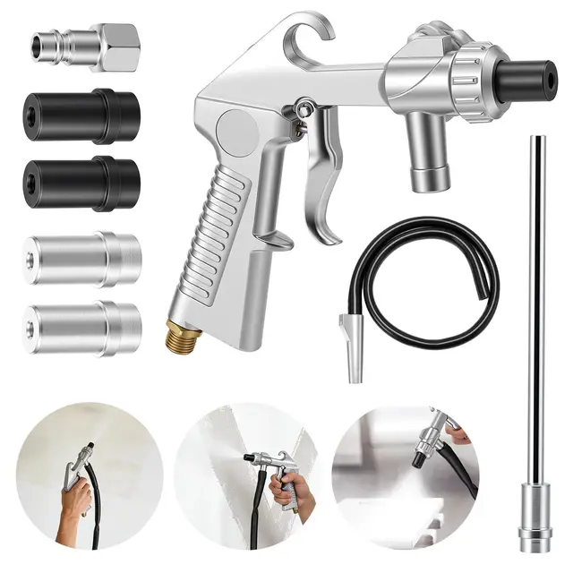 Set de sablage à air comprimé, Longue buse de sablage et buses métalliques de 5 mm/6 mm, avec alimentation par siphon, buse, dégraissant et abrasif