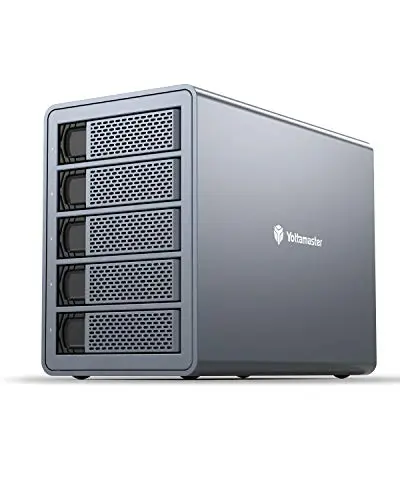 Yottamaster 5 Baies Boîtier Raid Disque Dur Externe, USB 3.0 pour HDD/SSD SATA 2,5"/3,5", Jusqu’à 5 × 24 to, Raid 0/1/3/5/10/JBOD, Boîtier Aluminium avec Ventilateur Silencieux de 80 mm