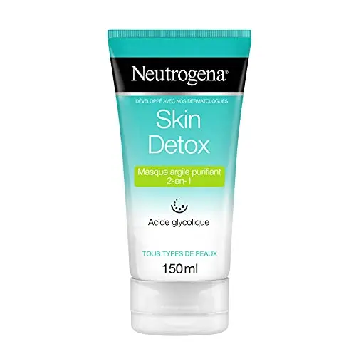 Neutrogena – Masque Argile Skin Detox Purifiant 2 en 1 (tube de 150 ml) – Masque anti-toxines et traces de pollution – Masque visage pour un teint éclatant