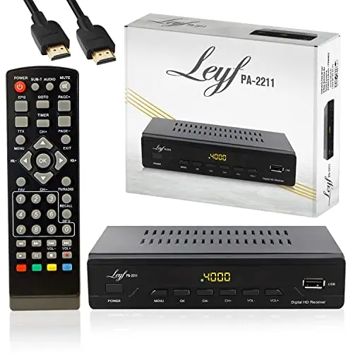 LEYF PA-2211 Décodeur TNT, Full HD 1080p, Chaînes gratuites, DVB T2, Tuner TNT, Décodeur TV (HDTV,SCART,USB) HD pour TV + HD câble