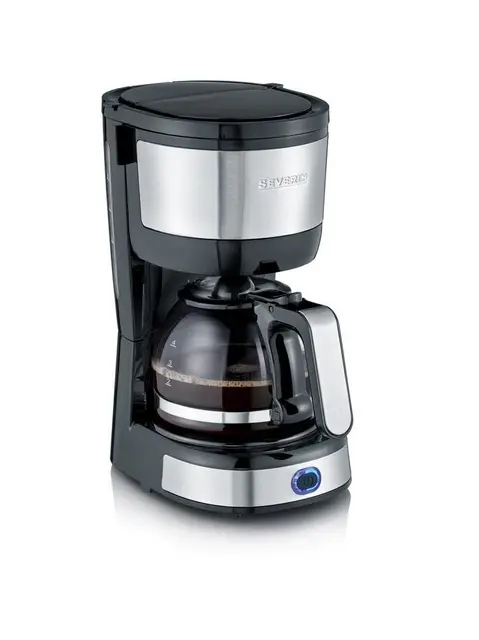 SEVERIN Cafetière filtre, 750W, Jusqu'à 4 tasses, filtre permanent lavable, porte filtre amovible, Plaque chauffante, Inox/Noir, KA 4808