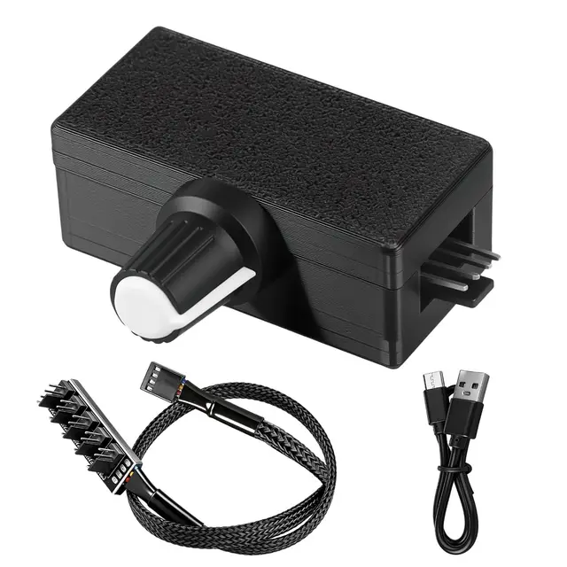 Régulateur de Vitesse PWM, Contrôleur de Vitesse mit 4 Pin 5 Fach Lüfter Hub und USB C Stromkabel, PWM-Geschwindigkeitsregler 0.5A, DIY-WasserküHlung, Typ-C-Netzteil