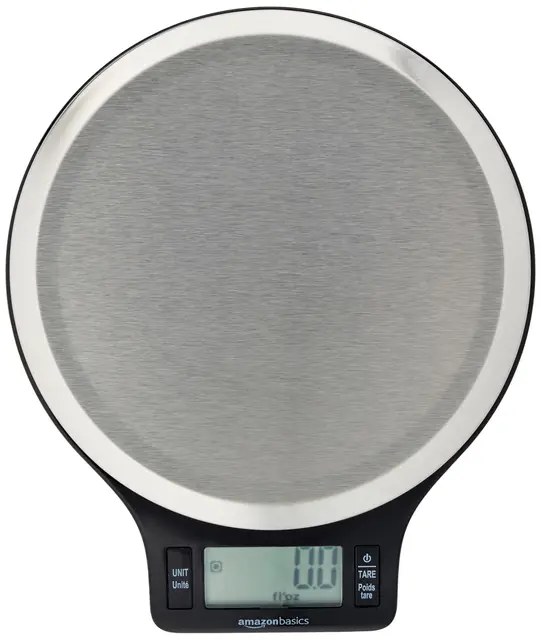 Amazon Basics Balance de cuisine numérique, sans bisphénol A, en acier inoxydable avec affichage LCD (piles fournies), Noir