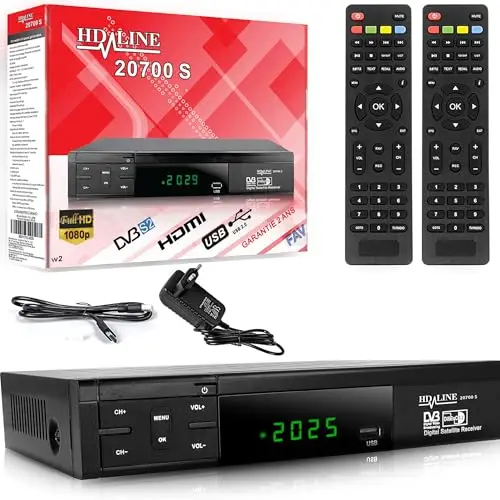 Echosat Récepteur Satellite HDMI péritel HD DVB S2 + 2 télécommandes, Satellite numérique (DVB-S/S2, HDMI, péritel, 2 x USB 2.0, Full HD 1080p) (préprogrammé pour Astra Hotbird et Türksat)