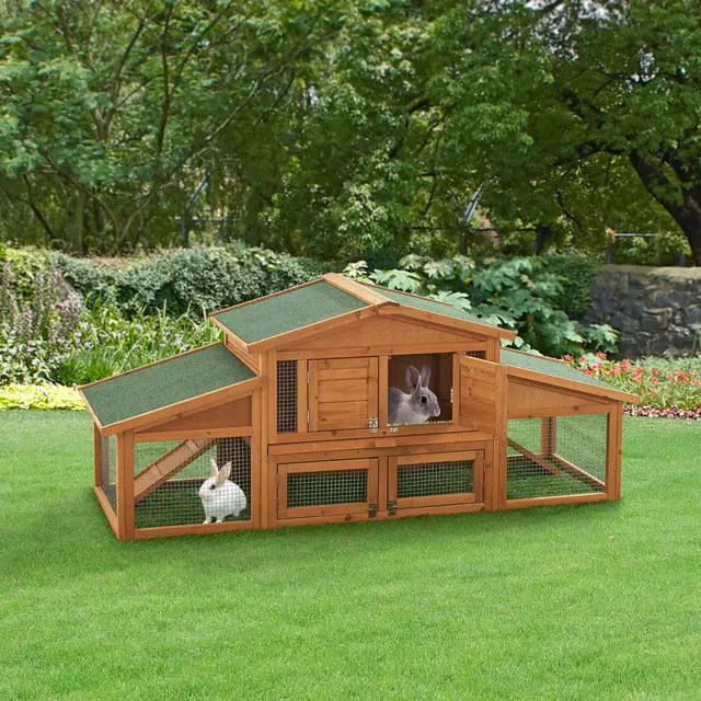 Clapier à 2 Niveaux avec 2 Rampes Enclos à Sol Ouvert Niche Abrité à Toiture Imperméable Sapin Métal Bitume 72 x 180 x 62 cm Naturel