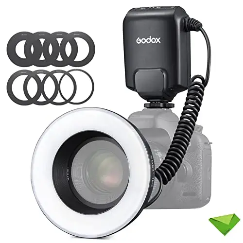 Godox ML-150II ML150II Macro LED Ring Flash Speedlite 5800K ± 200K pour Sony Canon Nikon Fuji Olympus Panasonic DSLR pour la Production vidéo, la Photographie Animale et végétale
