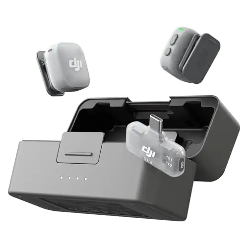 DJI Mic Mini 2 (2 TX + 1 RX Mobile + boîtier de Recharge), Microphone Cravate, Micro sans Fil pour iPhone 17/16/15 et Android/Tablette/PC, prêt à l’Emploi, Transmission 300 m, vlog, Streaming
