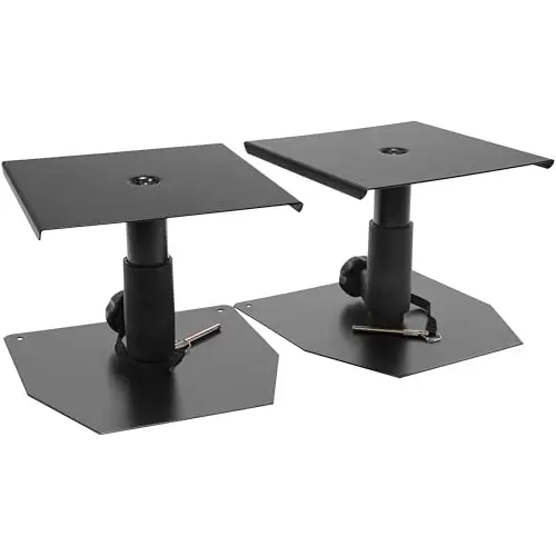 Plugger Studio MS2 Mini Support de Table Enceintes de Monitoring Studio, Sono, Home Cinema ou HiFi, Noir. Pieds métallique réglables en Hauteur 230 à 290mm. Enceinte jusqu'à 25kg. Vendu par Paire.