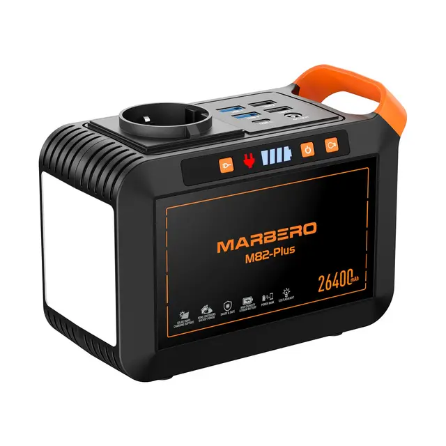 MARBERO Station d'Énergie Portable 26.400mAh Batterie Lithium Bloc d'Alimentation avec Prise AC 120W Générateur Solaire Sorties LED USB DC pour Camping Urgences Plein Air Pique-nique Pêche Voyages