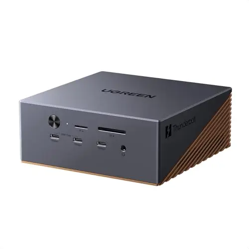 UGREEN Maxidok Thunderbolt 5 Docking Station Revodok 17 en 1 120Gbps Station d'accueil avec 3*TBT5 et DisplayPort Simple 8K60Hz Double 6K@60Hz Max Boîtier SSD M.2 140W PD 2.5GbE SD 4.0 3.5mm Aux
