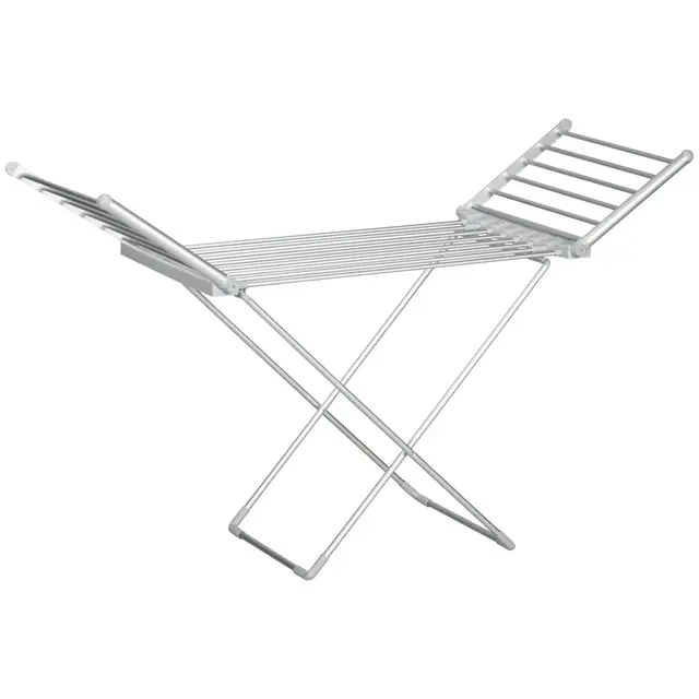 HOMCOM Sèche-Linge étendoir électrique Chauffant 2 Ailes latérales Extensibles Pliable, Cadre en Alliage d'aluminium, 144 x 53 x 91 cm, Argent