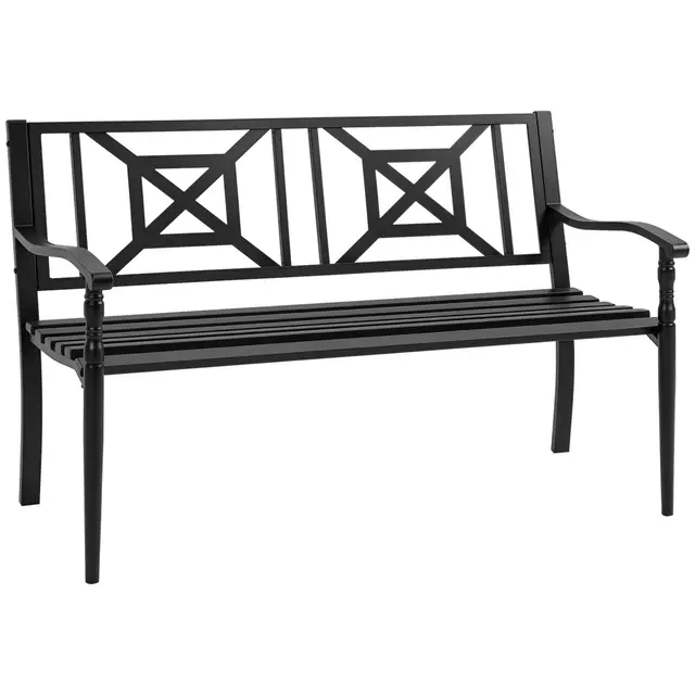 Outsunny Banc de Jardin 2 Places Dossier Haut Acier Noir