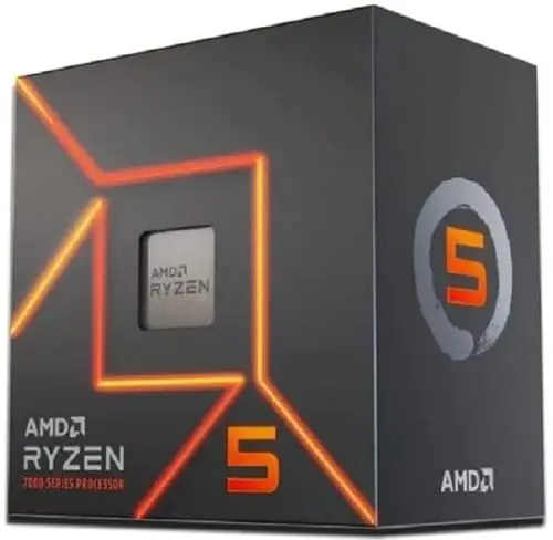 AMD Ryzen 5 7600 Processeur (Radeon Graphique Intégré, 6 Cœurs/12 Threads, 65W TDP, Socket AM5, Cache 38Mo, jusqu'à 5,1 GHz Fréquence Boost, avec Ventilateur wraith Stealth)